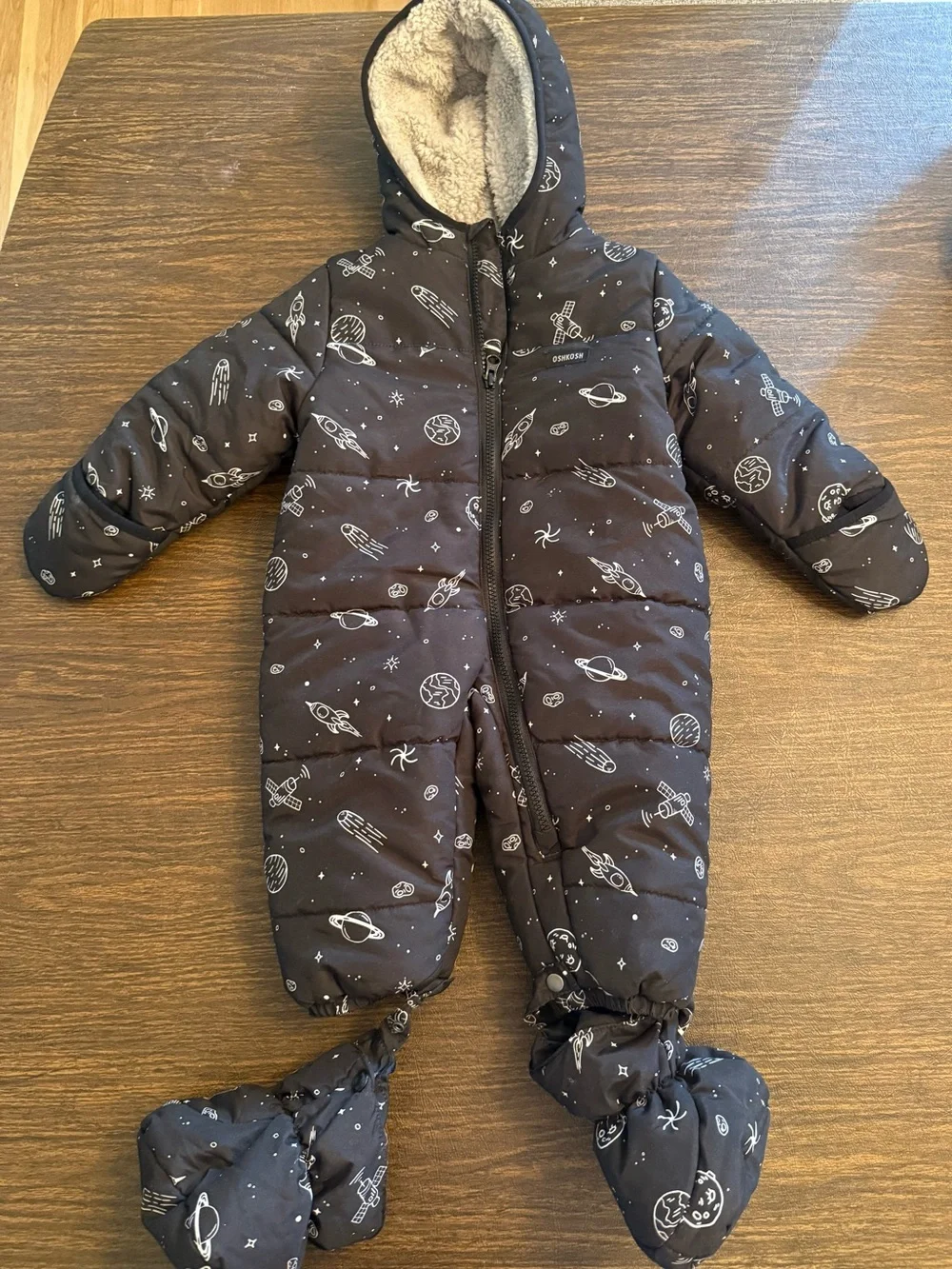 OshKosh B'gosh Black Space-Print Puffer One-Piece Footie